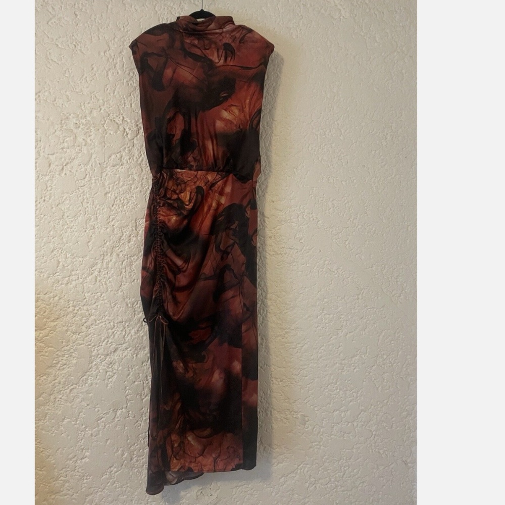 All Saints ISA Claudia Dress, Size 4 (small) Rust Red Silk Blend Midi Sleeveles - Picture 15 of 16